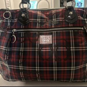 COACH Tartan plaid Poppy Glam Signature Shoulder Tote Bag​